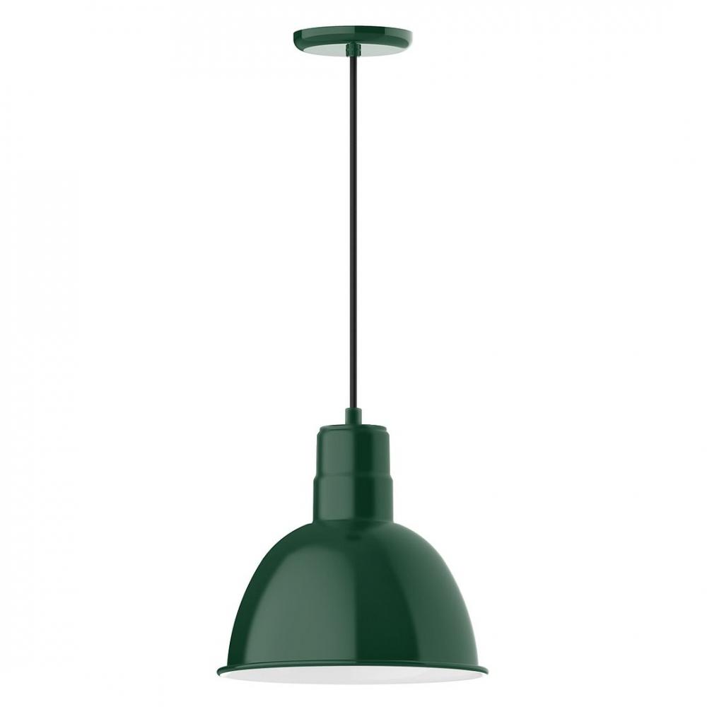 12&#34; Deep Bowl shade, LED Pendant with white cord and canopy, Forest Green