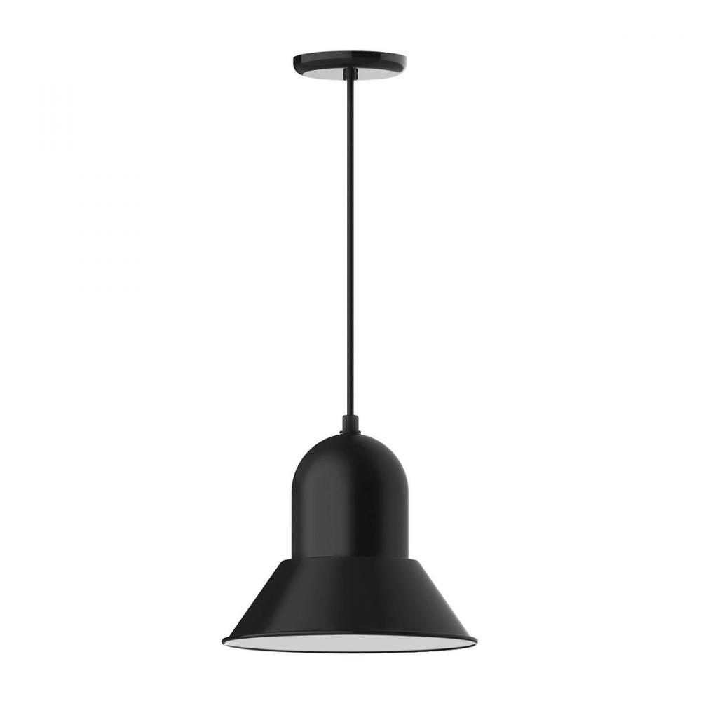 12&#34; Prima shade, pendant with polished copper fabric cord and canopy, Black