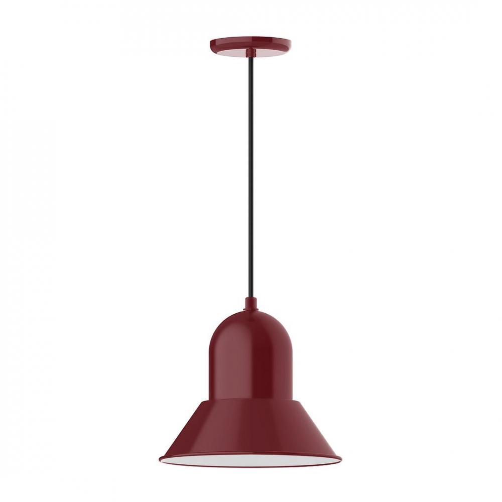 12&#34; Prima shade, LED Pendant with black solid fabric cord and canopy, Barn Red
