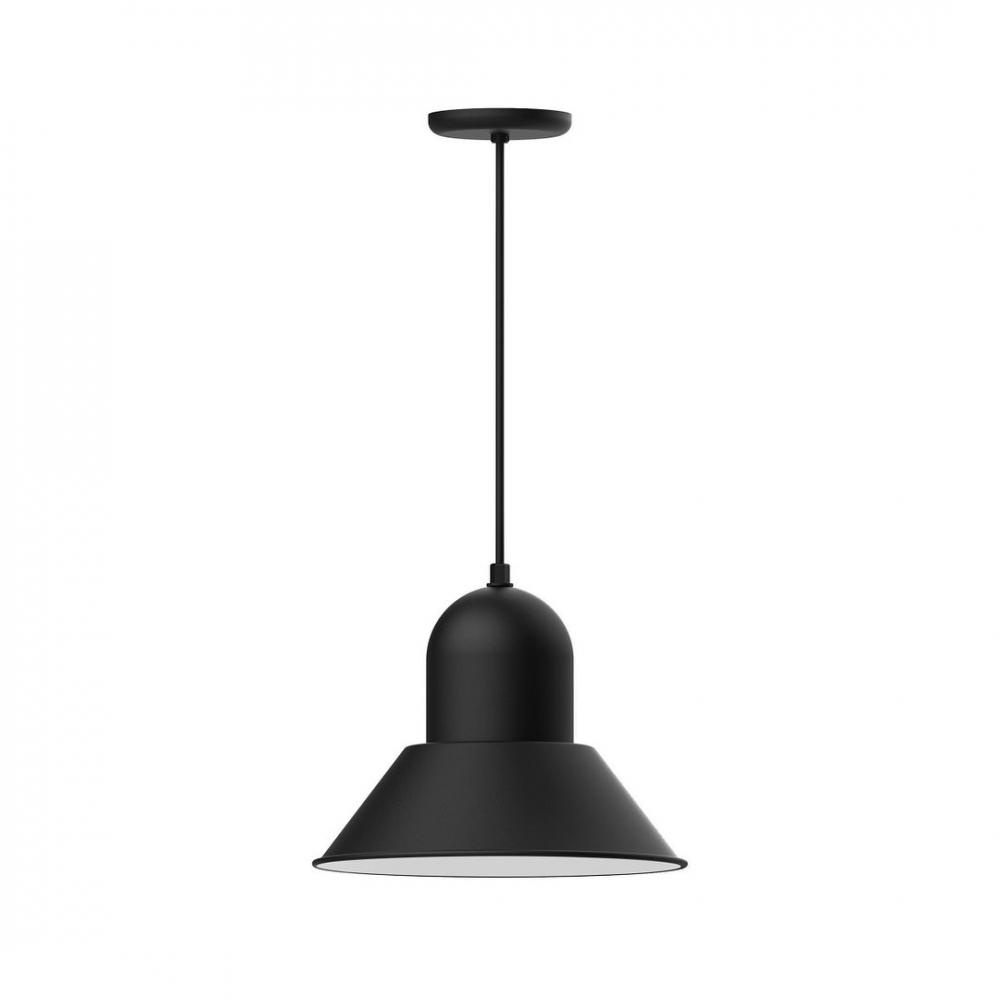 14&#34; Prima shade, LED Pendant with black and white houndstooth fabric cord and canopy, Black