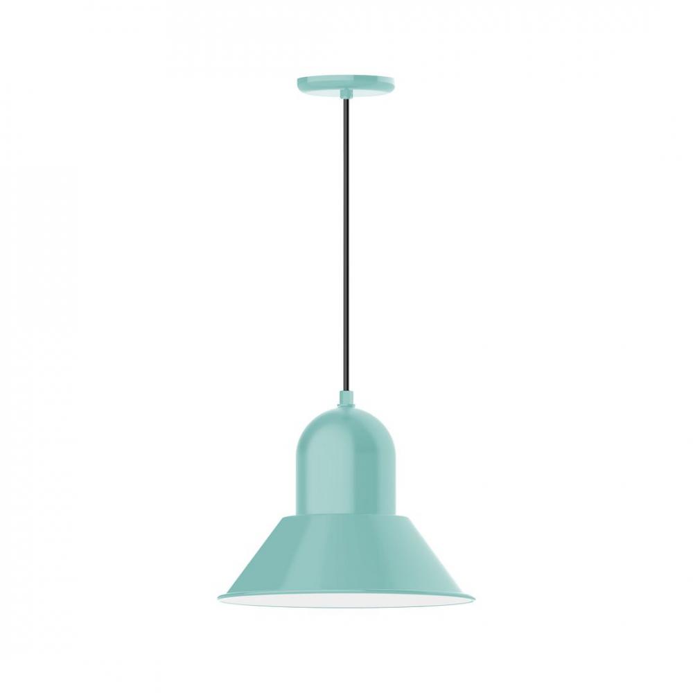 14&#34; Prima shade, LED Pendant with navy mini tweed fabric cord and canopy, Sea Green