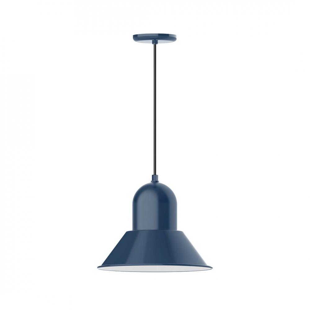 14&#34; Prima shade, LED Pendant with white and gray dot fabric cord and canopy, Navy