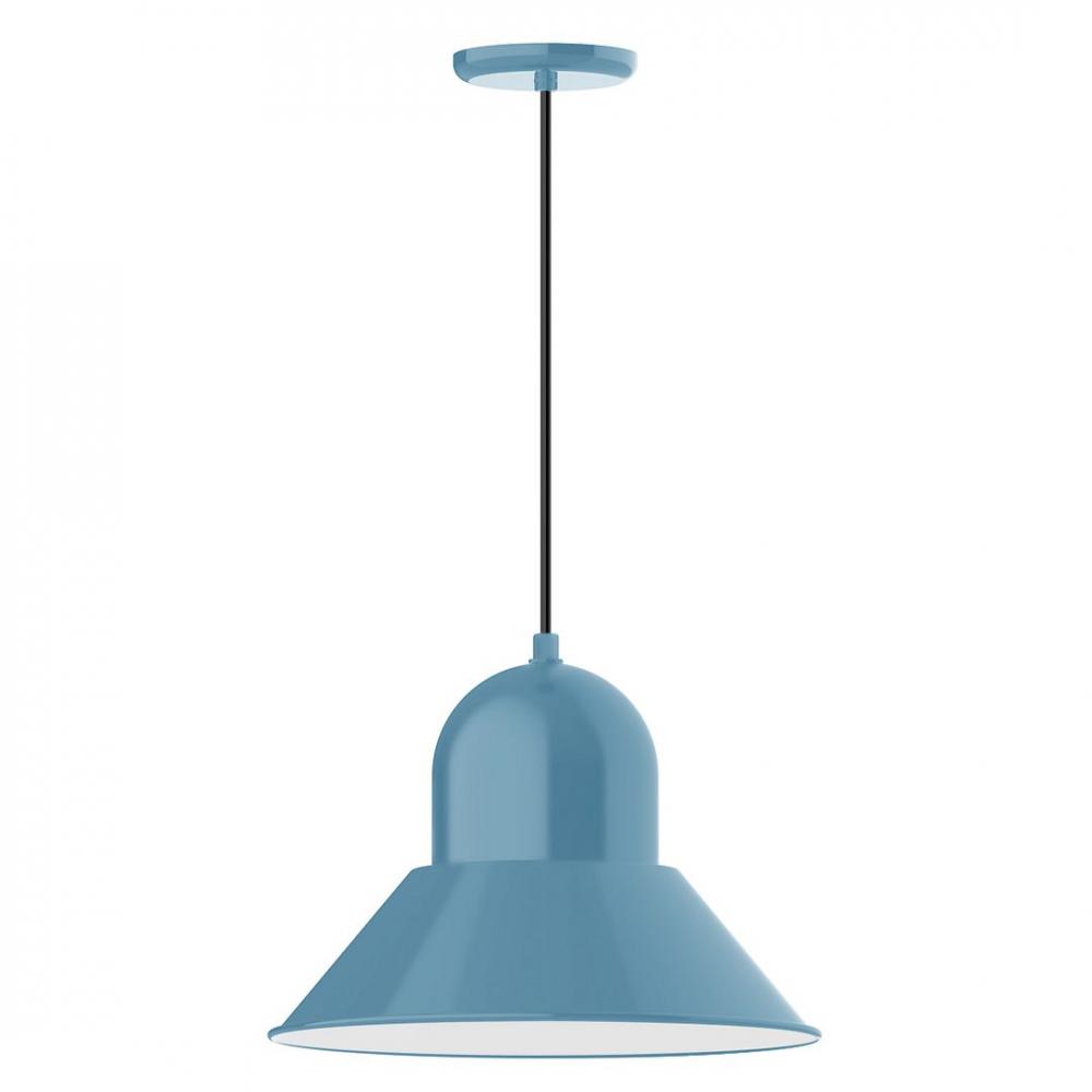 16&#34; Prima shade, LED Pendant with white solid fabric cord and canopy, Light Blue