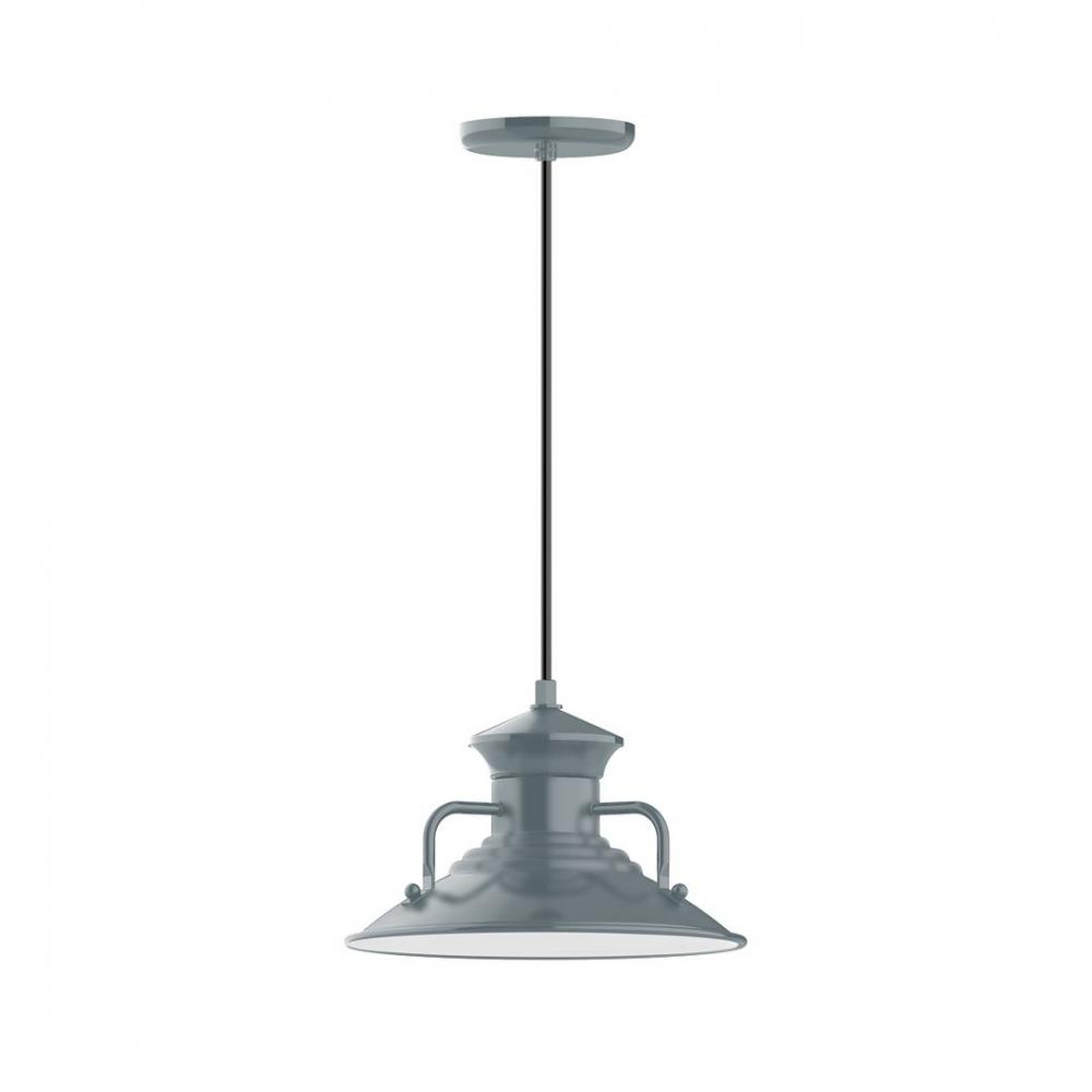 12&#34; Homestead shade, LED Pendant with white and gray dot fabric cord and canopy, Slate Gray