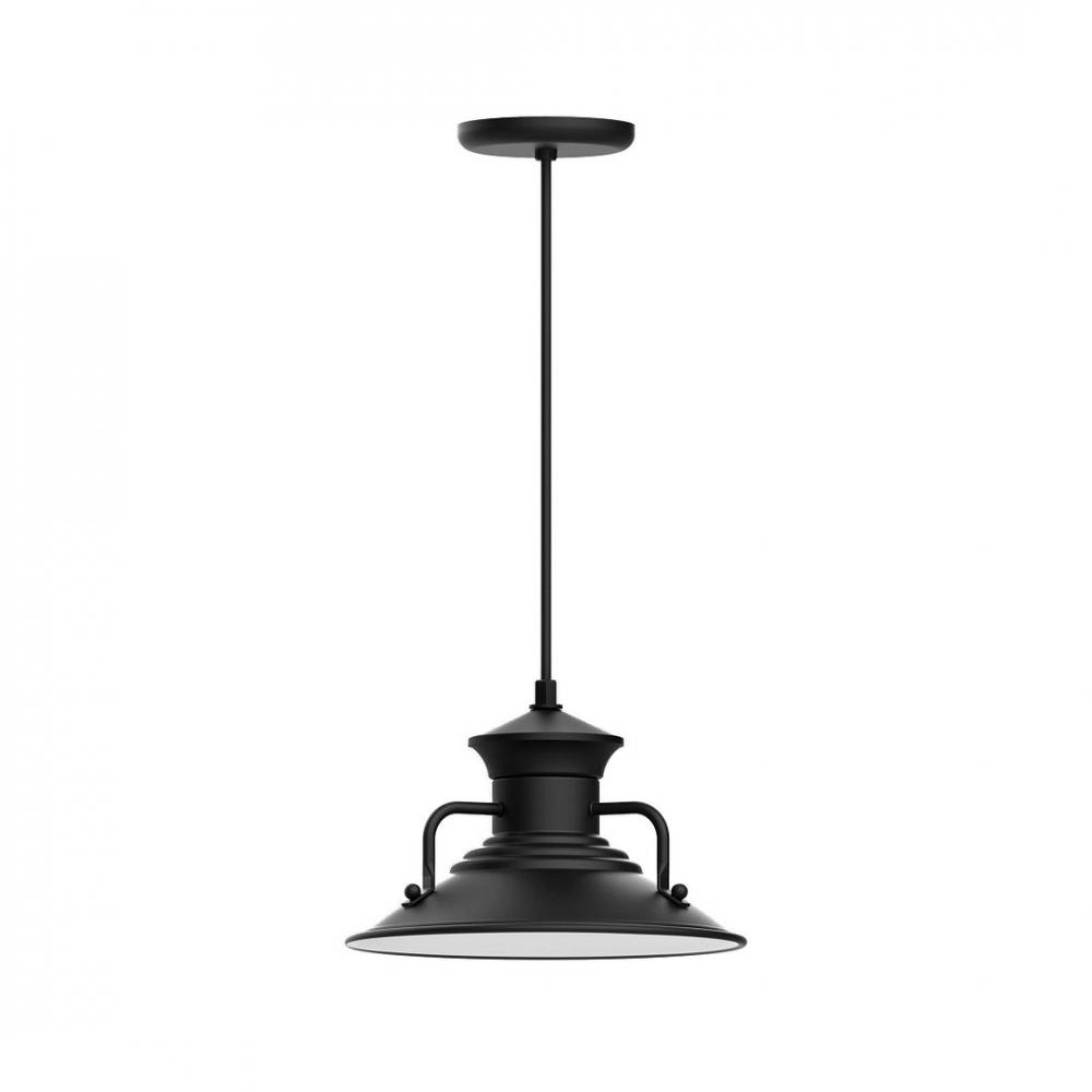 12&#34; Homestead shade, LED Pendant with black solid fabric cord and canopy, Black