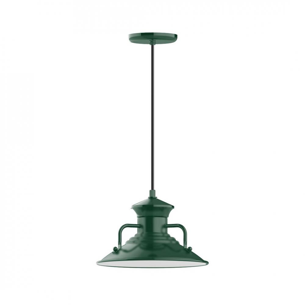 12&#34; Homestead shade, LED Pendant with cool tweed fabric cord and canopy, Forest Green