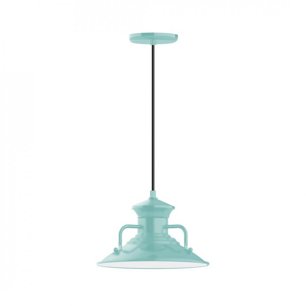 12&#34; Homestead shade, LED Pendant with cool tweed fabric cord and canopy, Sea Green