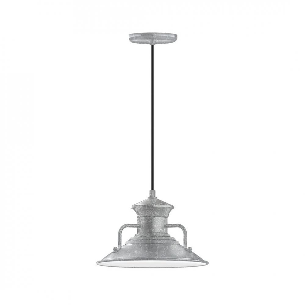 12&#34; Homestead shade, LED Pendant with white and gray dot fabric cord and canopy, Painted Galvani