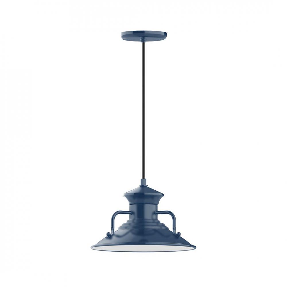 12&#34; Homestead shade, LED Pendant with white and gray dot fabric cord and canopy, Navy