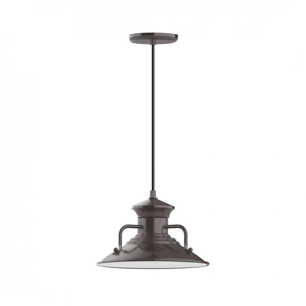 12&#34; Homestead shade, LED Pendant with polished copper fabric cord and canopy, Architectural Bron