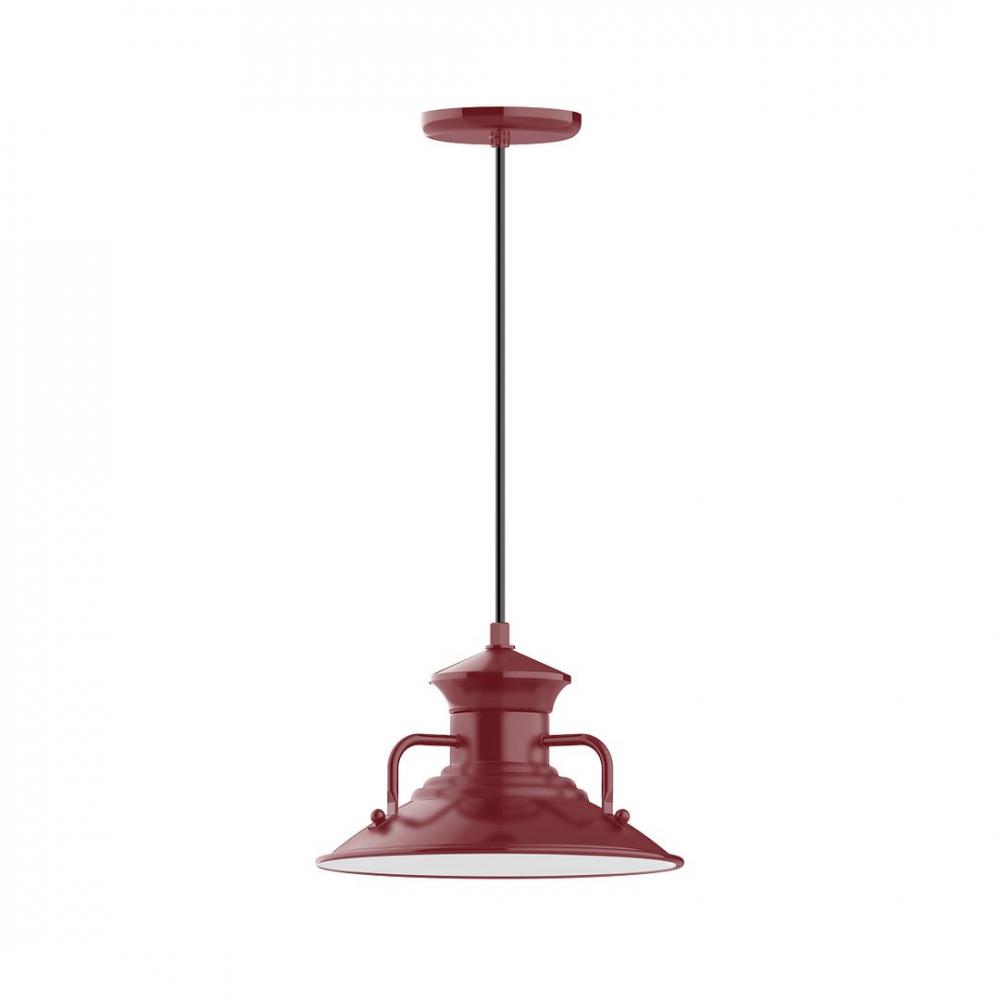 12&#34; Homestead shade, LED Pendant with navy mini tweed fabric cord and canopy, Barn Red