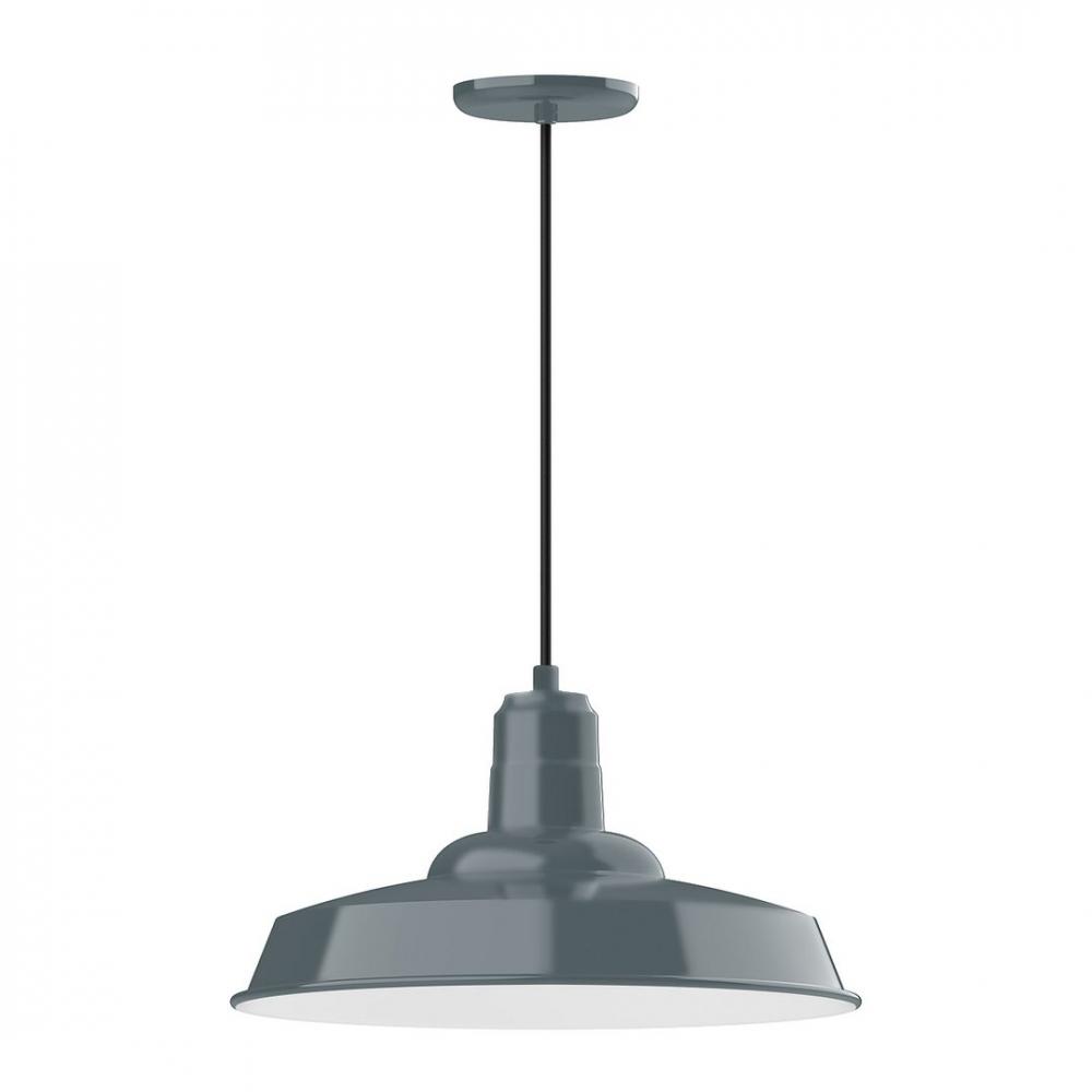 18&#34; Warehouse shade, LED Pendant with gray solid fabric cord and canopy, Slate Gray