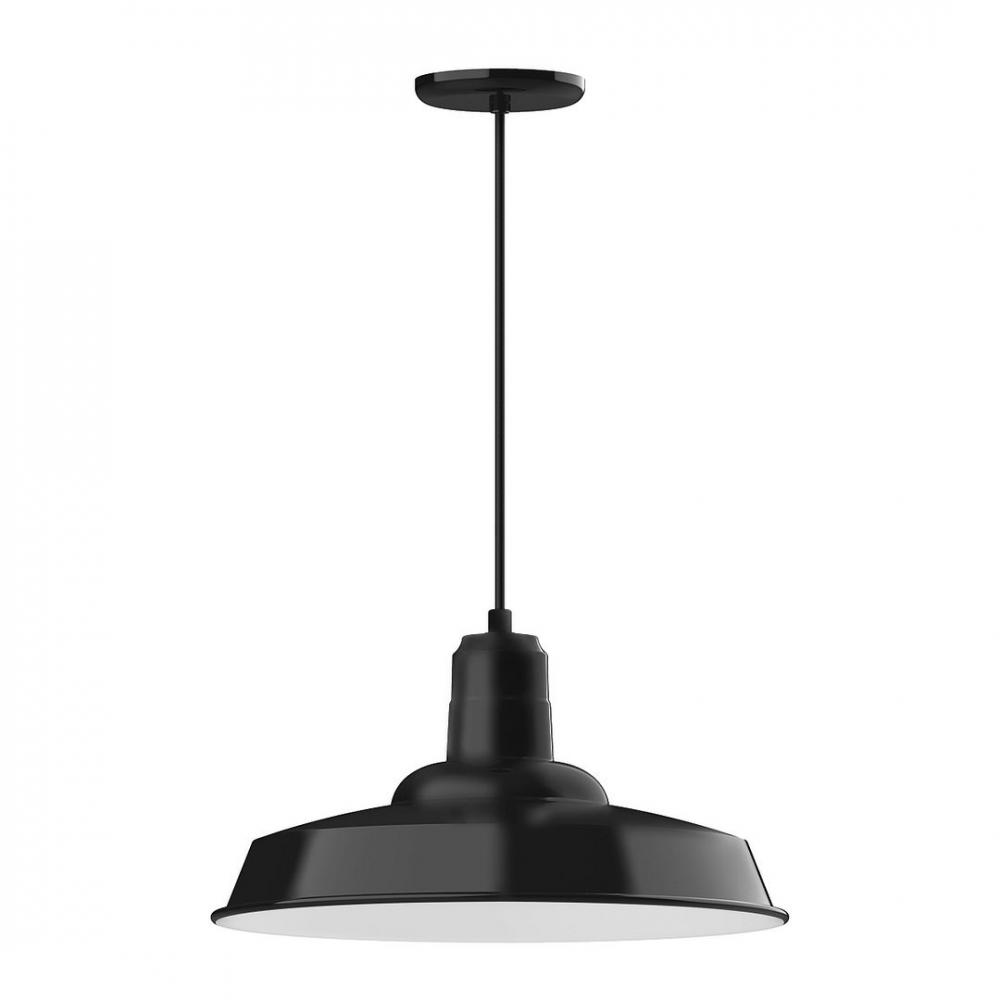 18&#34; Warehouse shade, LED Pendant with polished copper fabric cord and canopy, Black