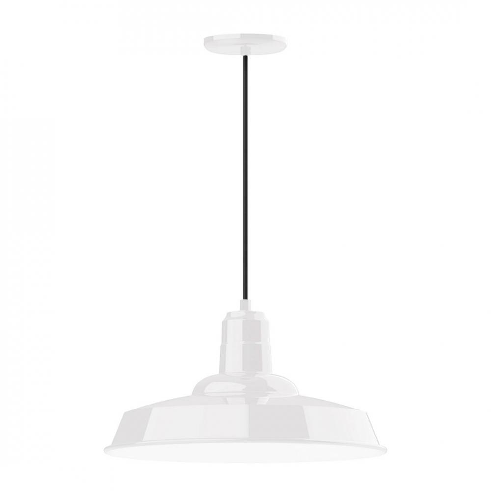 18&#34; Warehouse shade, LED Pendant with neutral argyle fabric cord and canopy, White