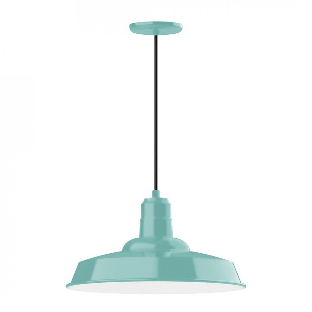 18&#34; Warehouse shade, LED Pendant with cool tweed fabric cord and canopy, Sea Green