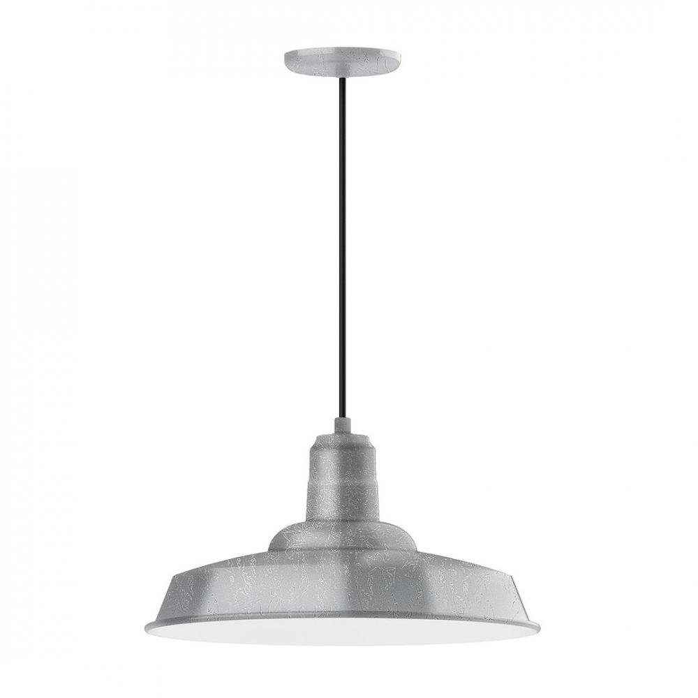 18&#34; Warehouse shade, LED Pendant with navy mini tweed fabric cord and canopy, Painted Galvanized