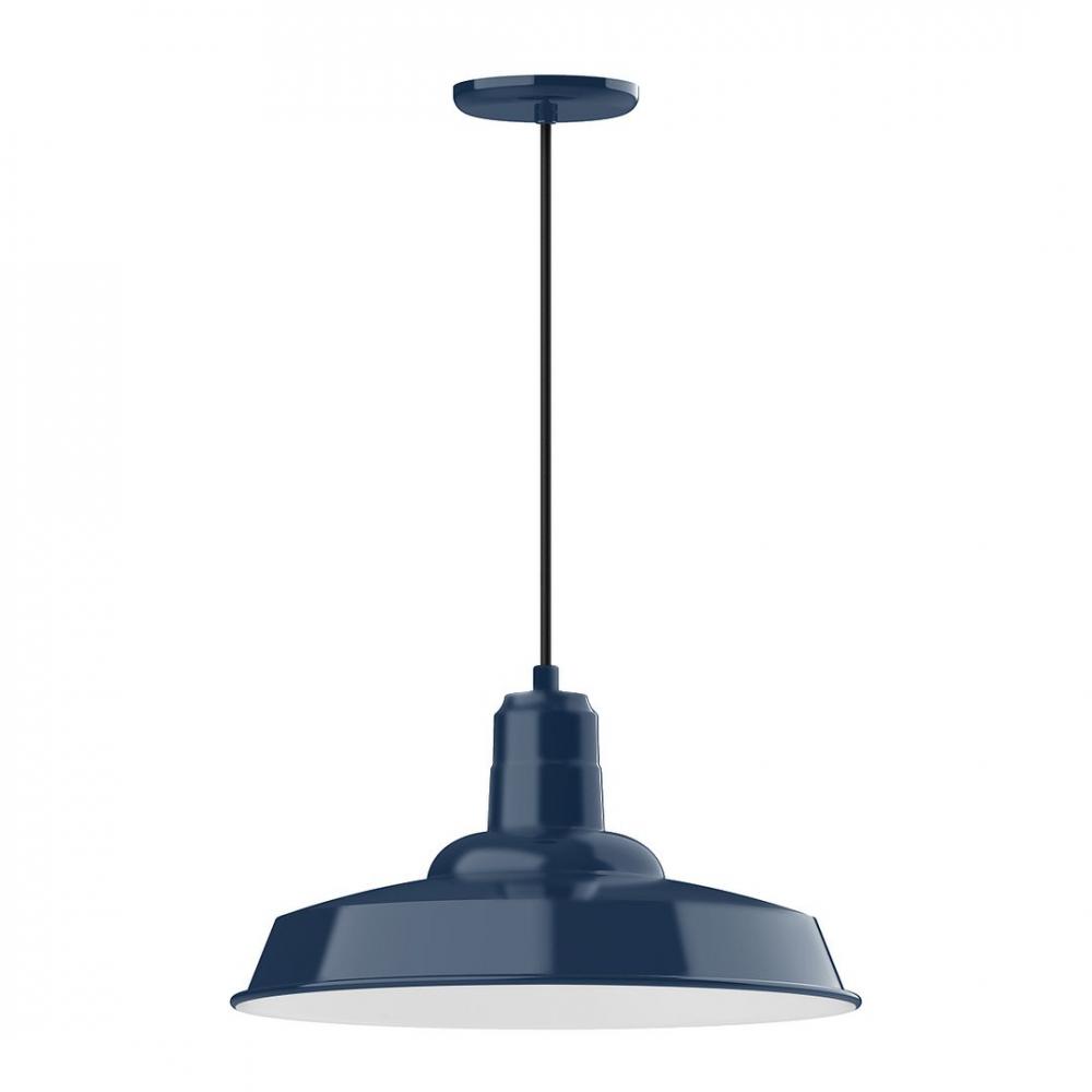 18&#34; Warehouse shade, LED Pendant with black solid fabric cord and canopy, Navy