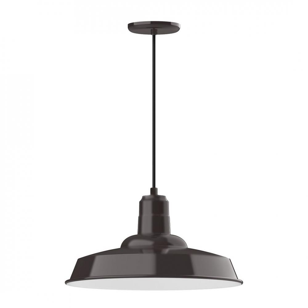 18&#34; Warehouse shade, LED Pendant with polished copper fabric cord and canopy, Architectural Bron