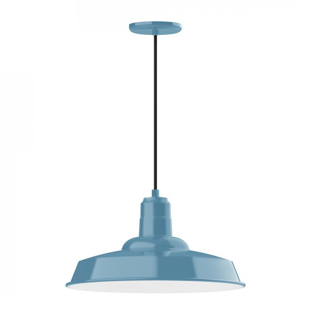 18&#34; Warehouse shade, LED Pendant with gray solid fabric cord and canopy, Light Blue