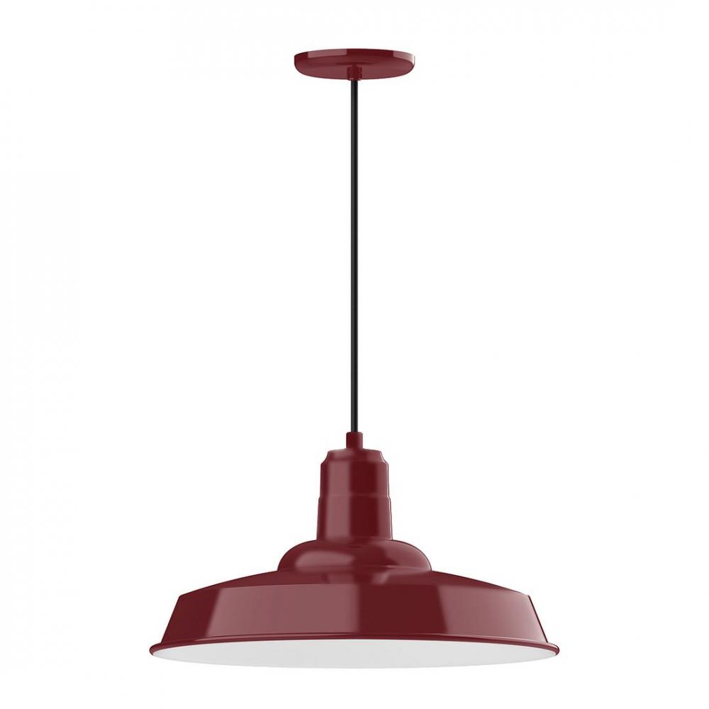 18&#34; Warehouse shade, LED Pendant with navy mini tweed fabric cord and canopy, Barn Red