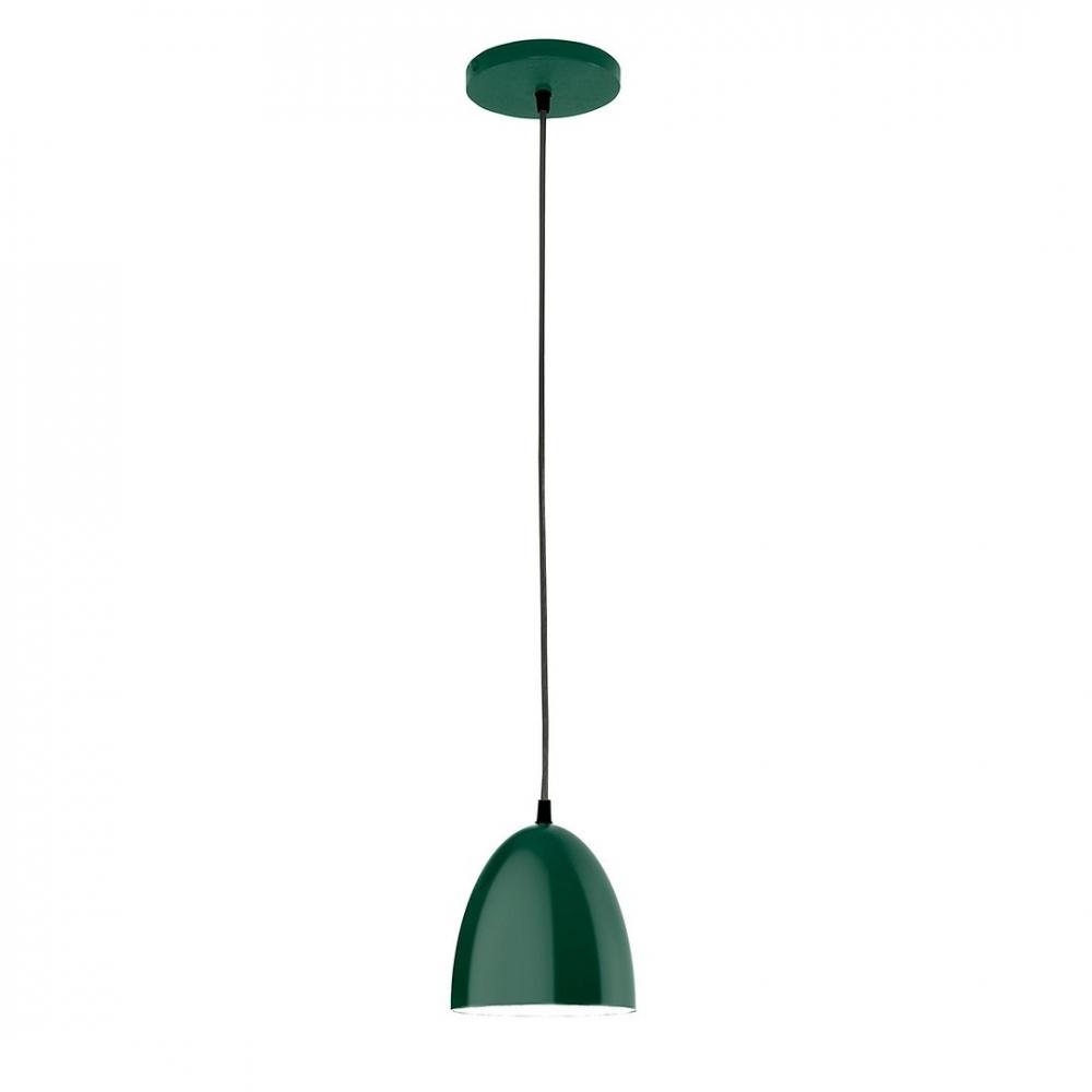 6&#34; J-Series shade, polished copper fabric cord with canopy, Forest Green