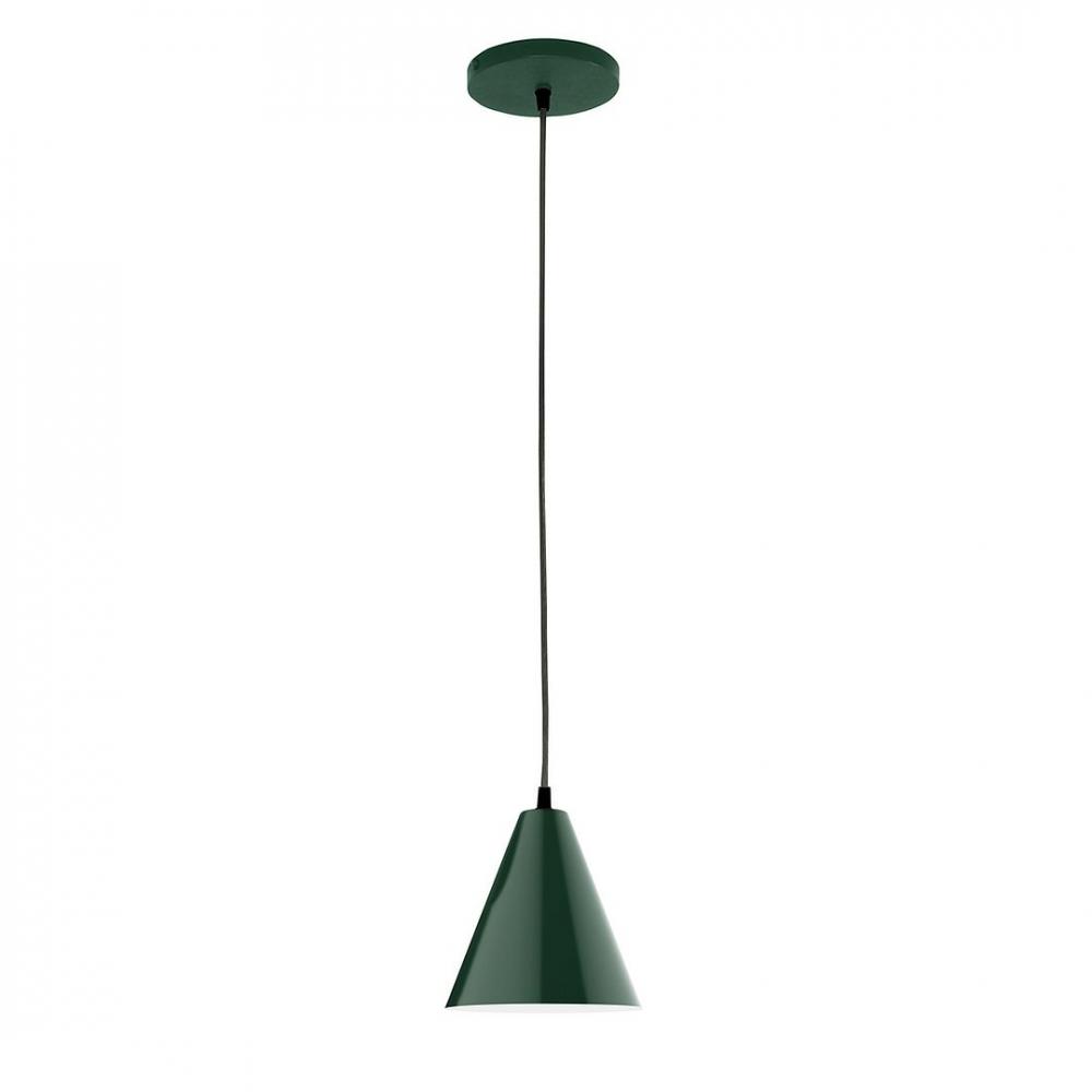 8&#34; J-Series shade, white solid fabric cord with canopy, Forest Green