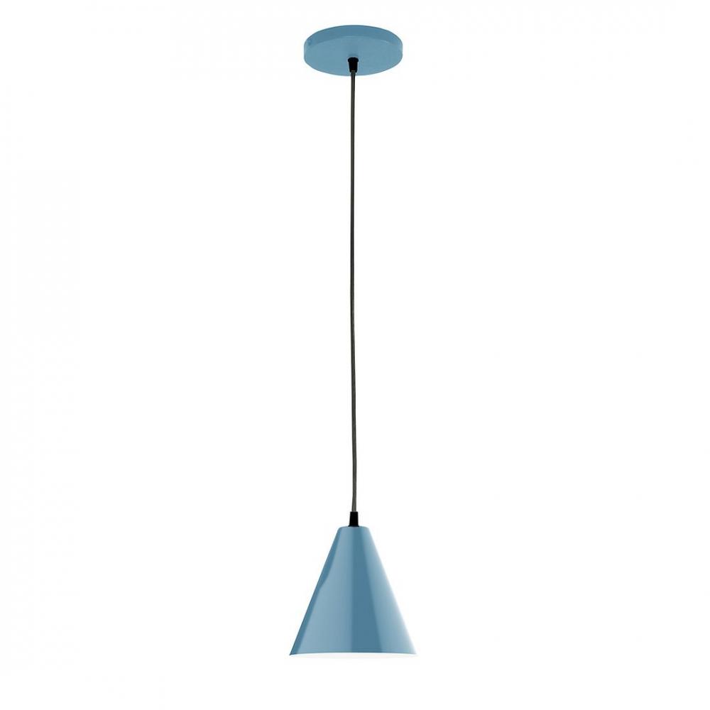 8&#34; J-Series shade, black solid fabric cord with canopy, Light Blue