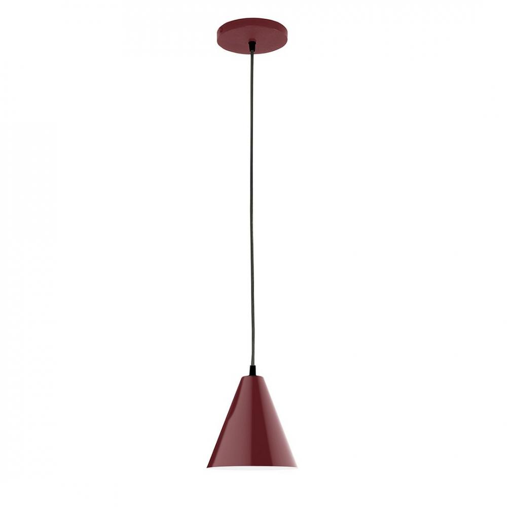 8&#34; J-Series shade, polished copper fabric cord with canopy, Barn Red