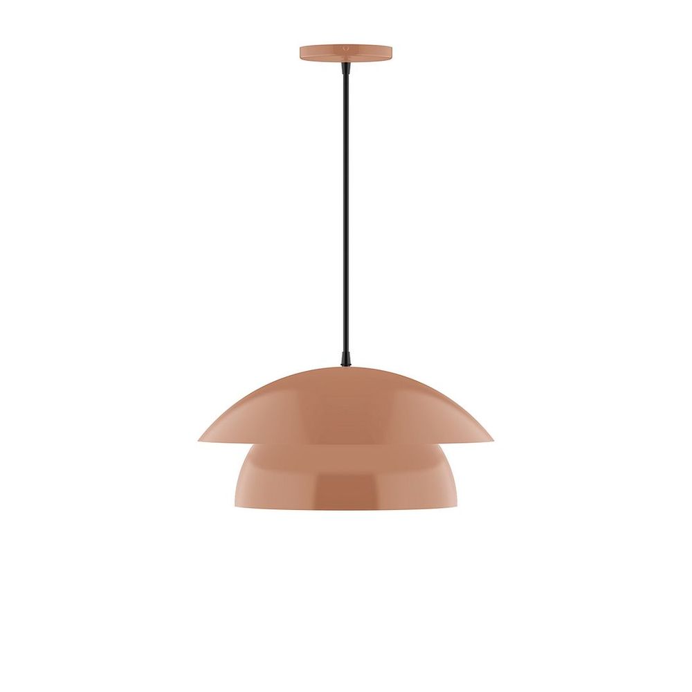 16&#34; Nest LED Pendant, neutral argyle fabric cord with canopy, Terracotta