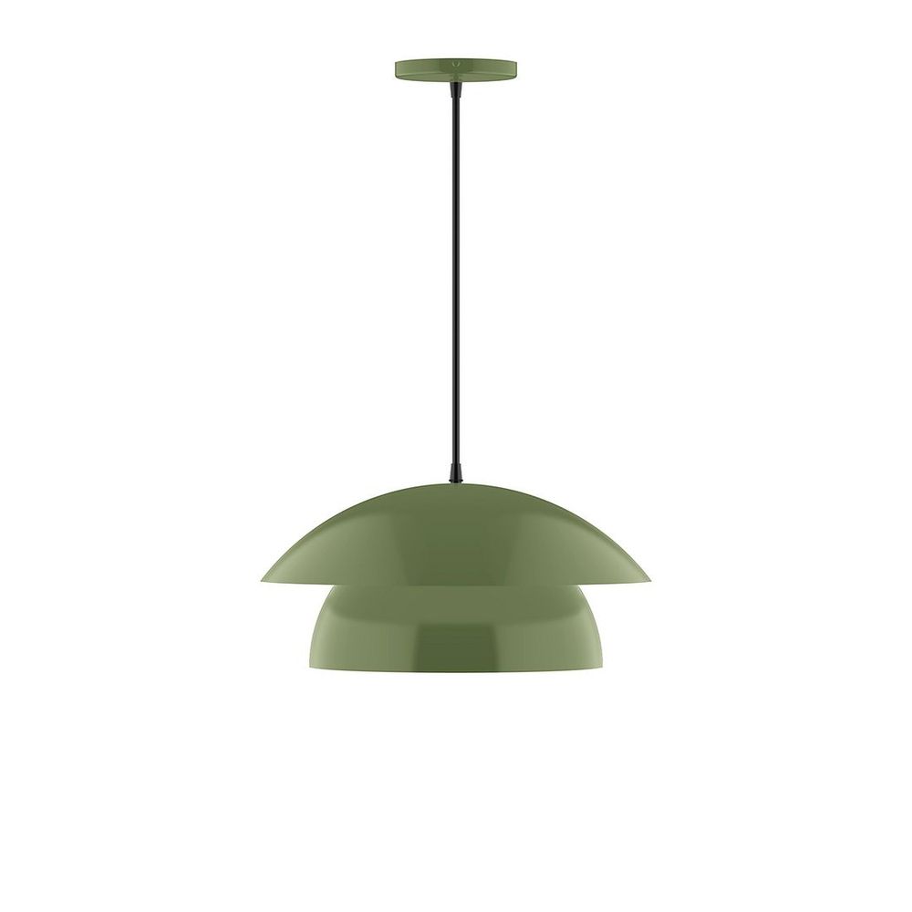 16&#34; Nest LED Pendant, polished copper fabric cord with canopy, Fern Green