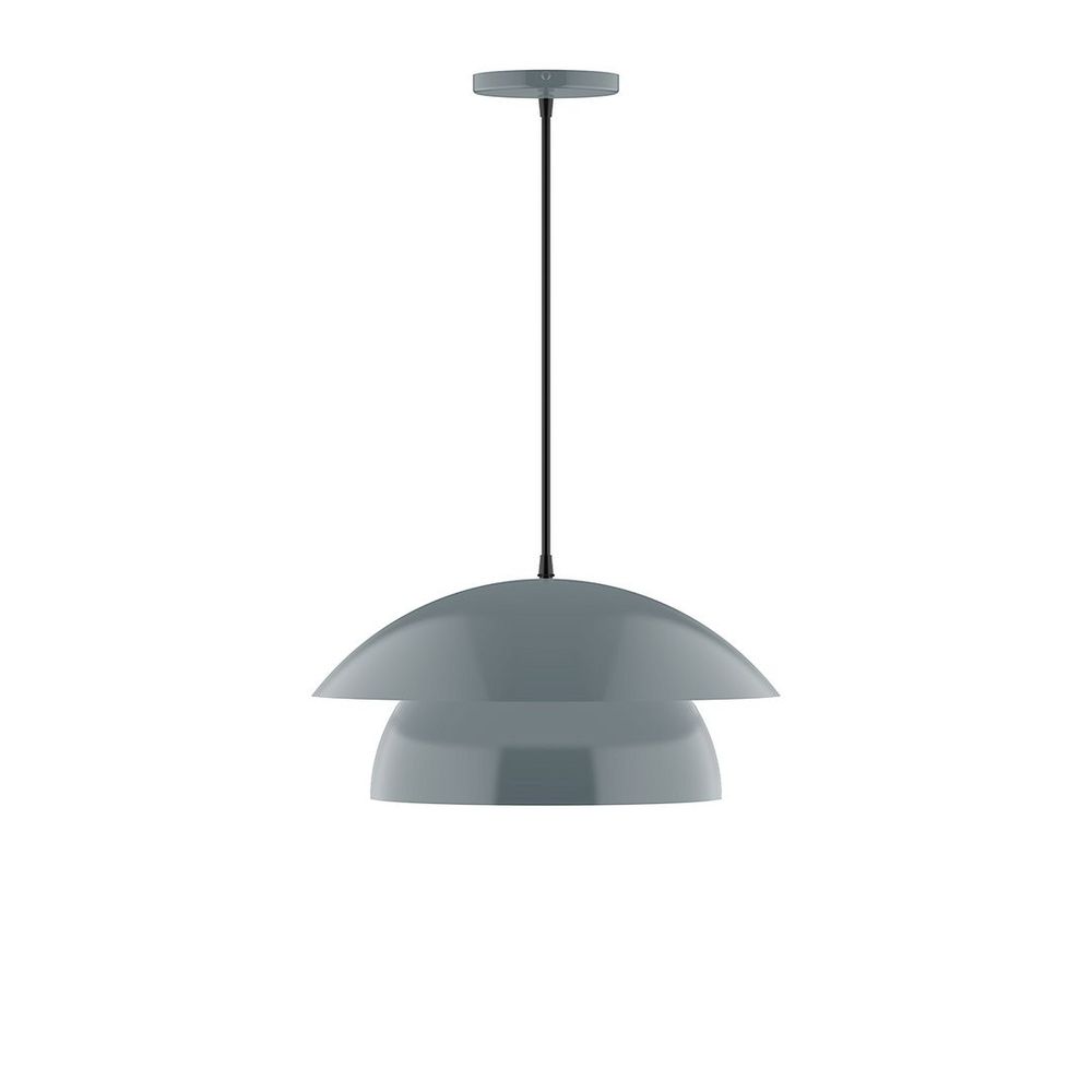 16&#34; Nest LED Pendant, ivory fabric cord with canopy, Slate Gray