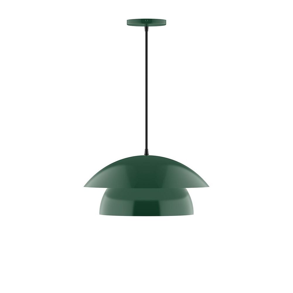 16&#34; Nest LED Pendant, white and gray dot fabric cord with canopy, Forest Green