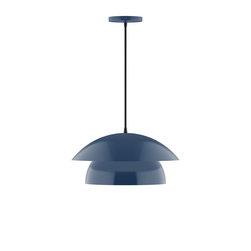 16&#34; Nest LED Pendant, navy mini tweed fabric cord with canopy, Navy