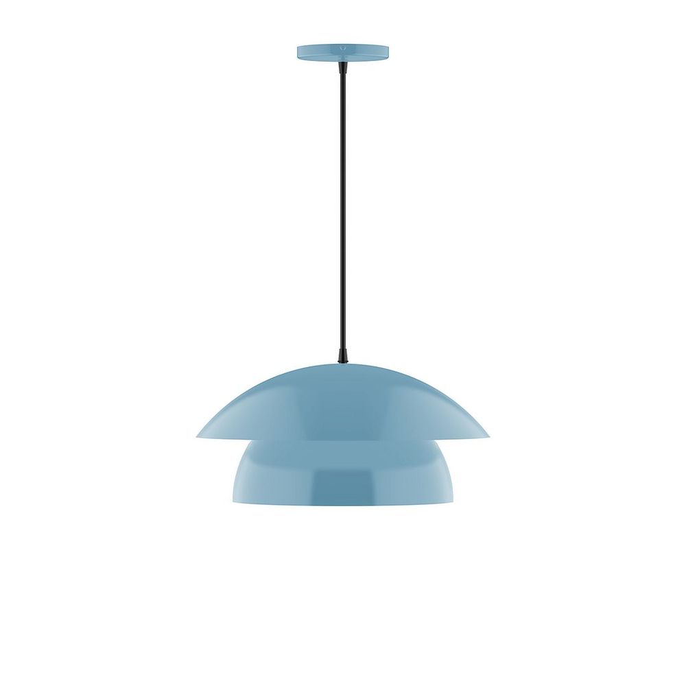 16&#34; Nest LED Pendant, black fabric cord with canopy, Light Blue