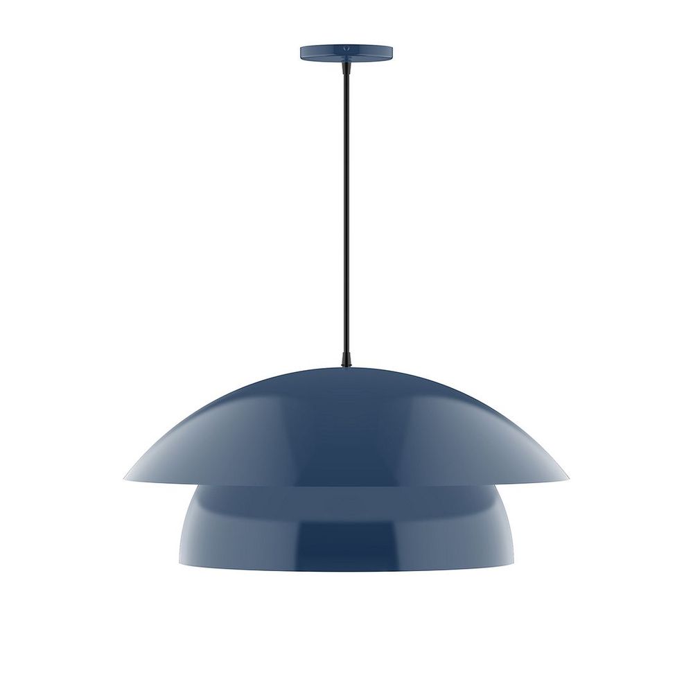 24&#34; Nest LED Pendant, white fabric cord with canopy, Navy