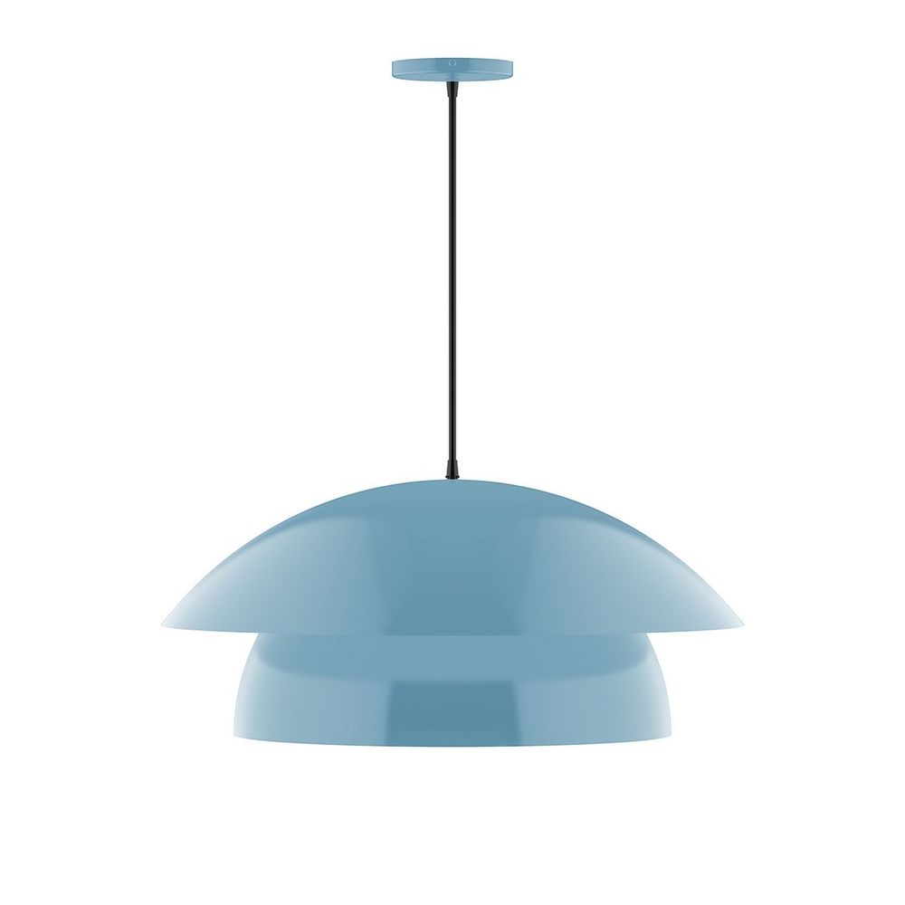 24&#34; Nest LED Pendant, gray fabric cord with canopy, Light Blue