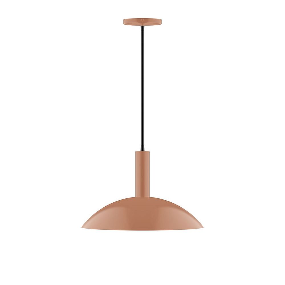 16&#34; Stack Half Dome LED Pendant, polished copper fabric cord with canopy, Terracotta