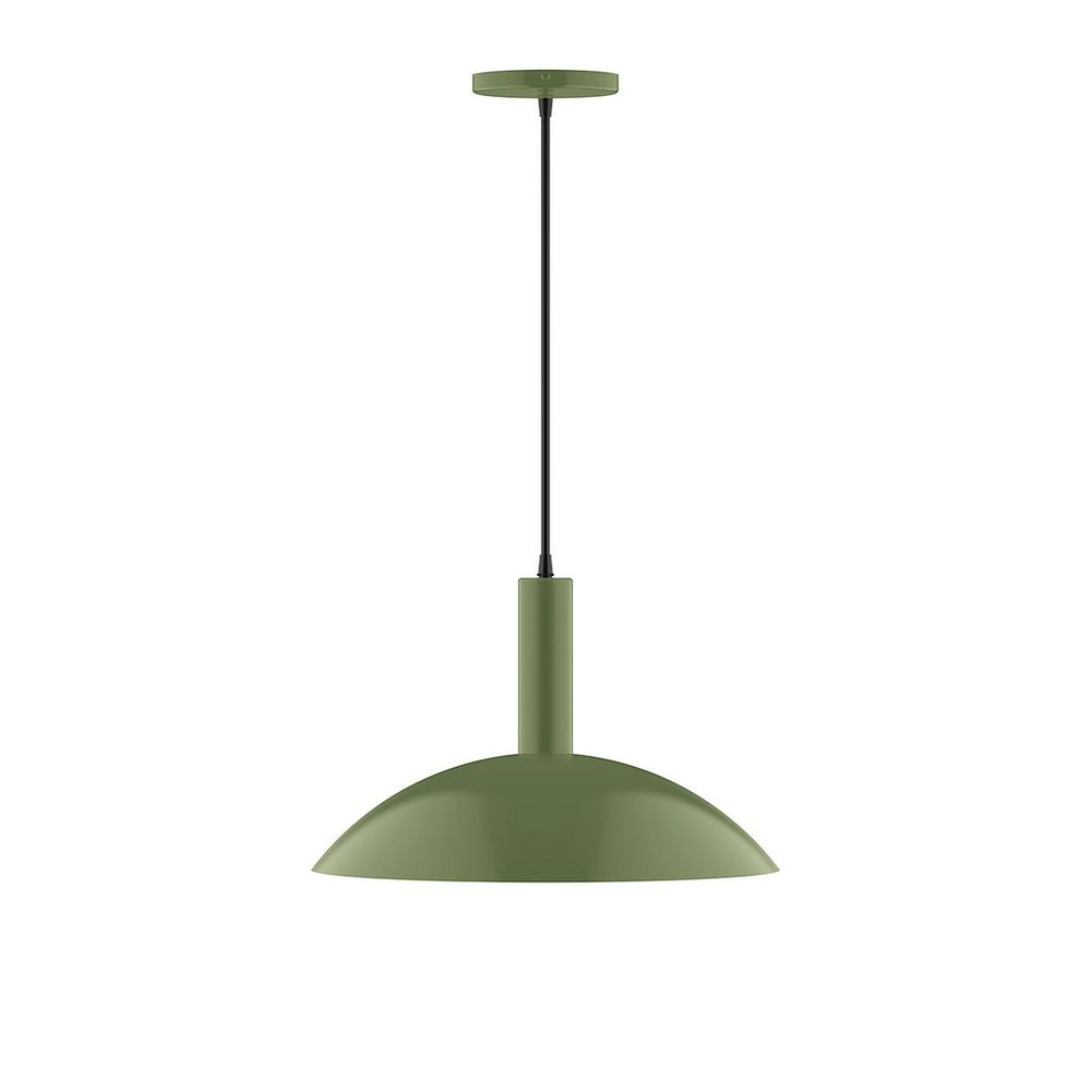 16&#34; Stack Half Dome LED Pendant, neutral argyle fabric cord with canopy, Fern Green