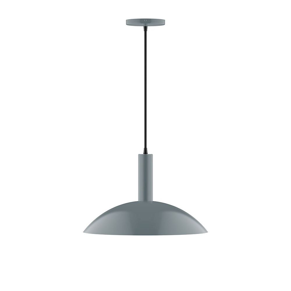 16&#34; Stack Half Dome LED Pendant, black and white houndstooth fabric cord with canopy, Slate Gray