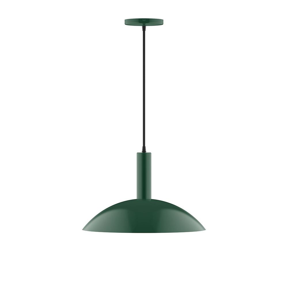 16&#34; Stack Half Dome LED Pendant, polished copper fabric cord with canopy, Forest Green