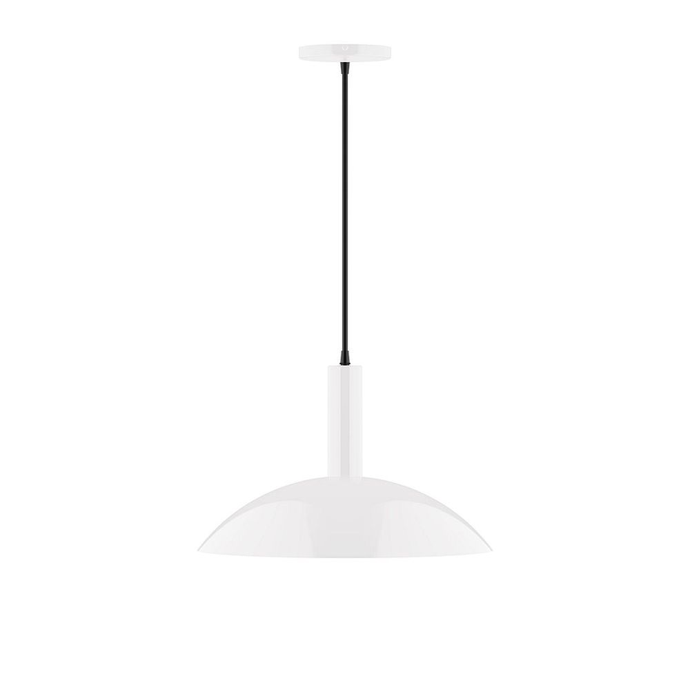 16&#34; Stack Half Dome LED Pendant, black and white houndstooth fabric cord with canopy, White