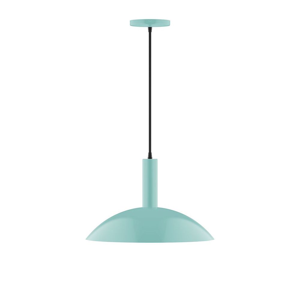 16&#34; Stack Half Dome LED Pendant, polished copper fabric cord with canopy, Sea Green