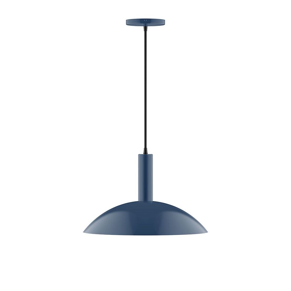 16&#34; Stack Half Dome LED Pendant, white fabric cord with canopy, Navy