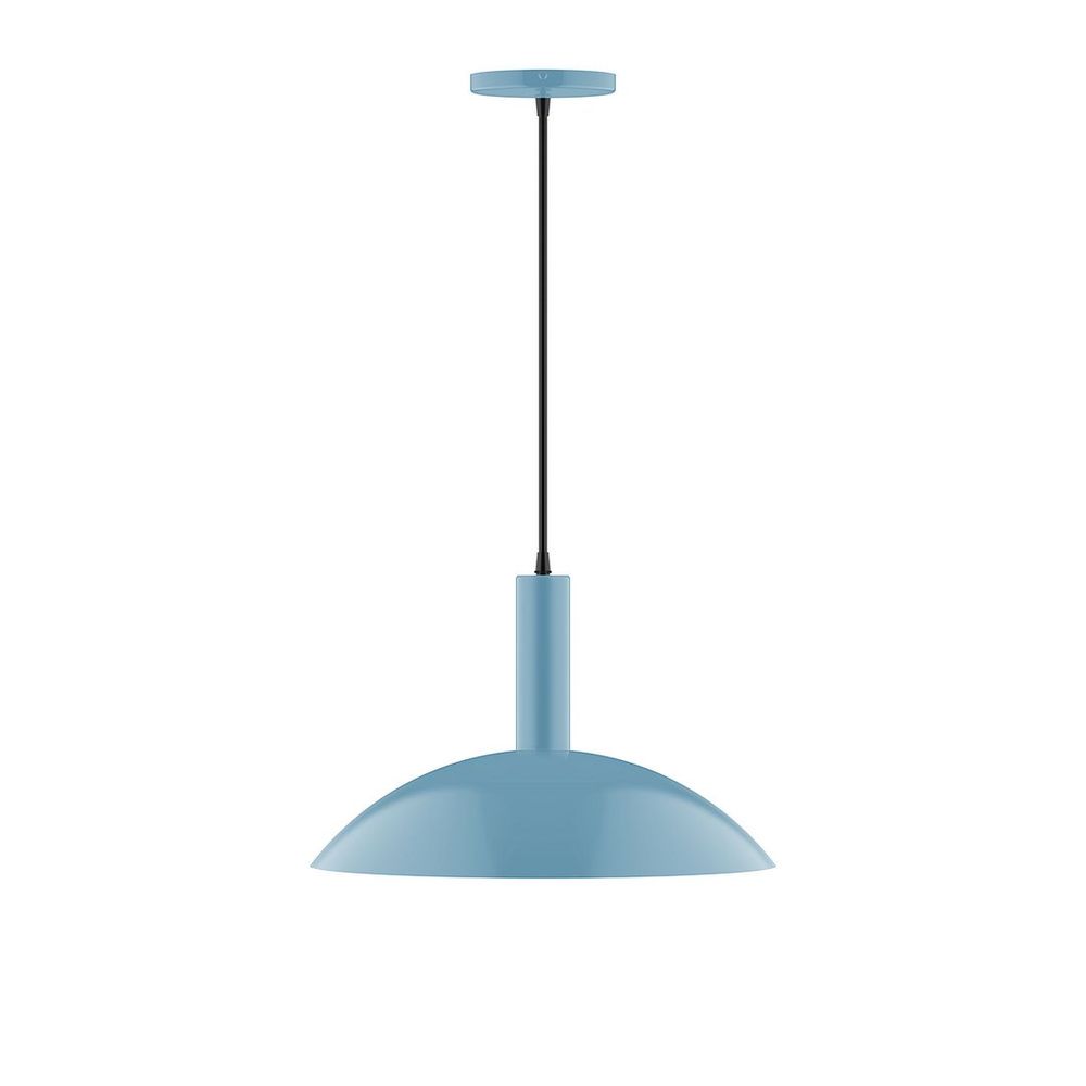 16&#34; Stack Half Dome LED Pendant, gray fabric cord with canopy, Light Blue