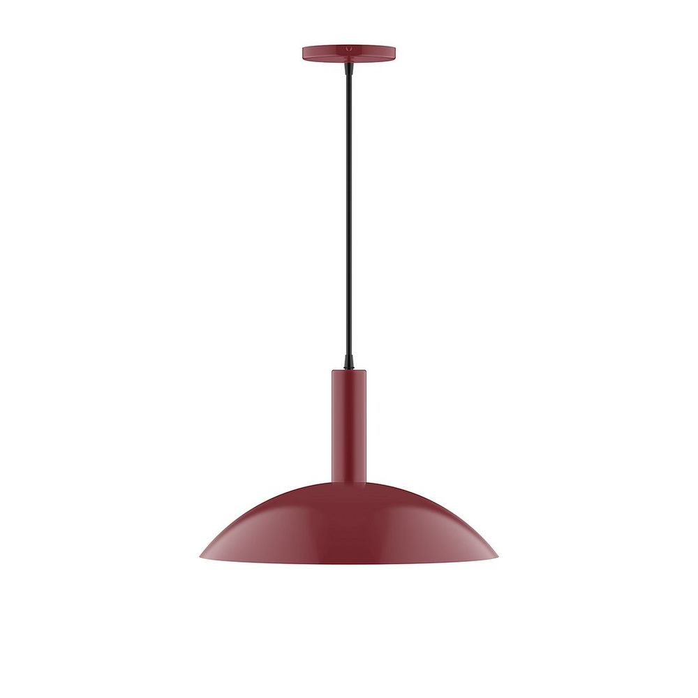 16&#34; Stack Half Dome LED Pendant, brown and ivory houndstooth fabric cord with canopy, Barn Red