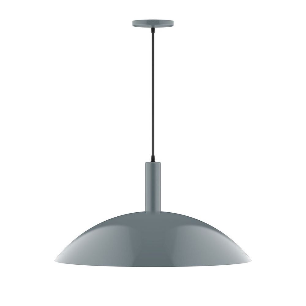 24&#34; Stack Half Dome LED Pendant, white and gray dot fabric cord with canopy, Slate Gray