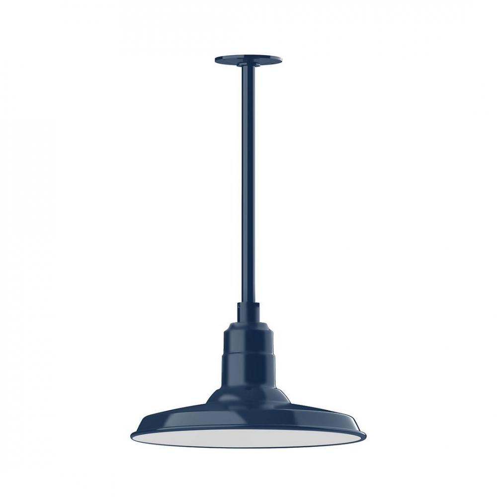 14&#34; Warehouse shade, stem mount LED Pendant with wire grill, Navy