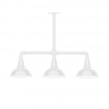 Montclair Light Works MSK105-44-W08-L10 - 8" Cafe shade, 3-light LED Stem Hung Pendant with wire grill, White