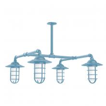 Montclair Light Works MSP052-54 - Vaportite, Style A shade, 4-light stem hung pendant with clear glass and cast guard, Light Blue