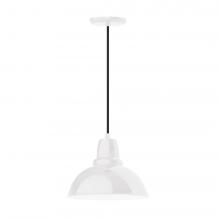 Montclair Light Works PEB106-44-L12 - 12" Cafe shade, LED Pendant with black cord and canopy, White